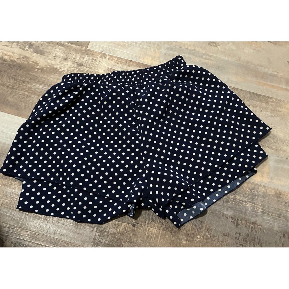 C-Mode Navy Blue White Polka Dot Tiered Ruffle Skort Shorts P31006 Large